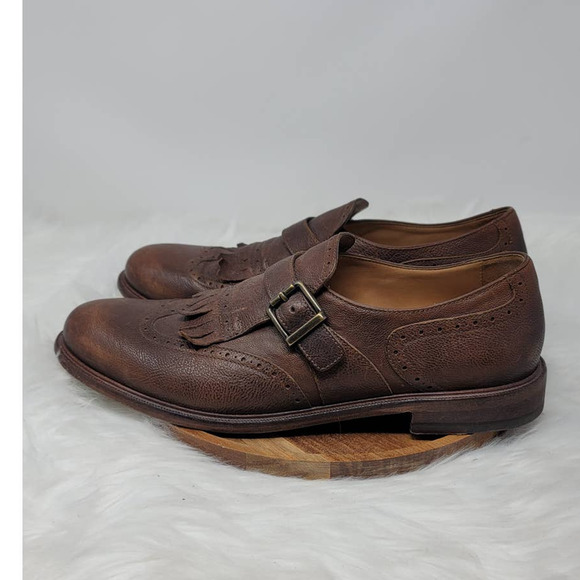 GEOX CUOIO Men\'s Leather Brown Wing Tipped Side Buckle Dress Shoe 44/ US 11